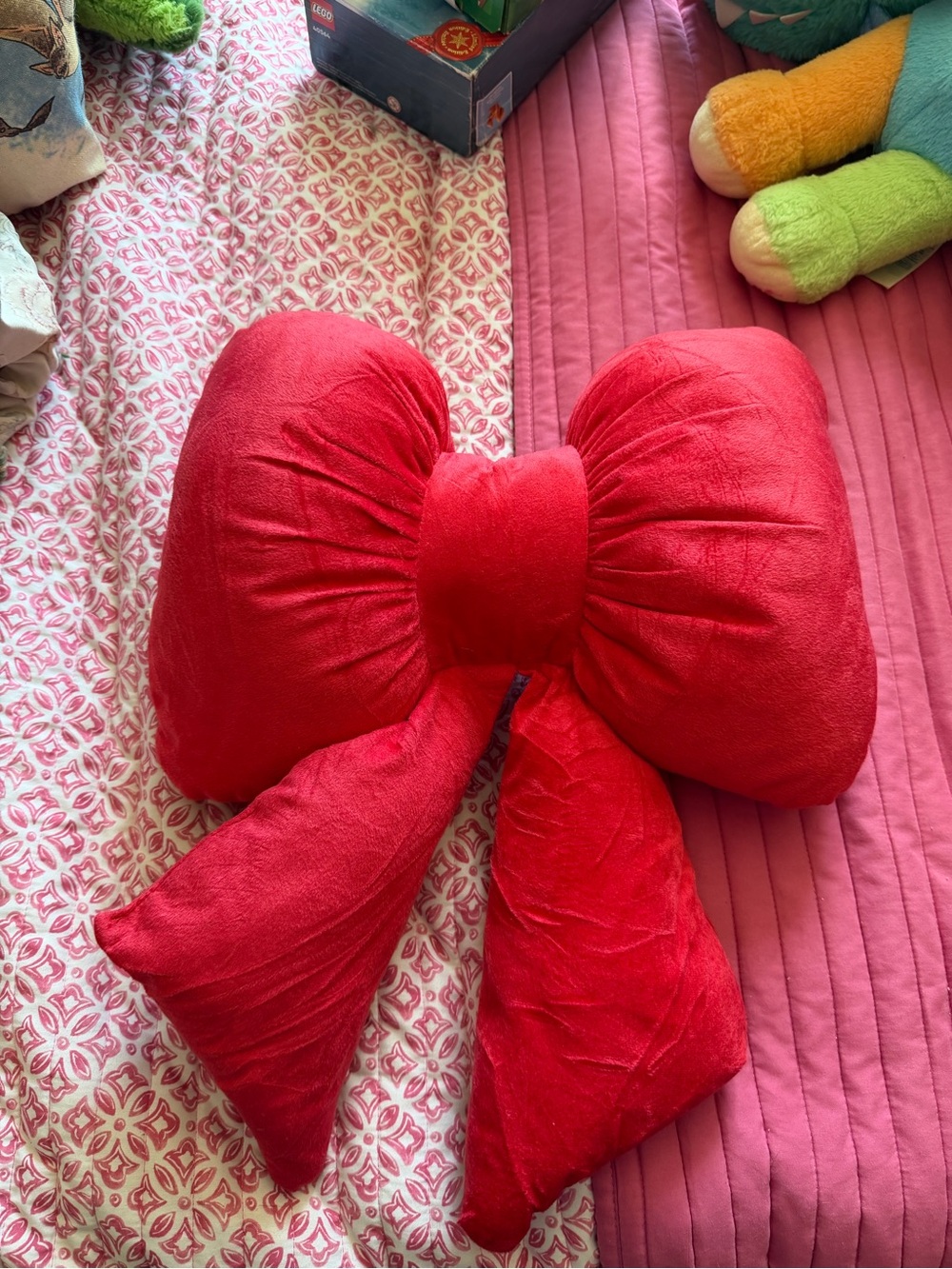 Plush Red Ribbon Bow Christmas Holidays Pillow